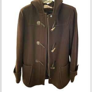 Michael Kors Wool Brown Pea Coat Jacket with Hood | Size M